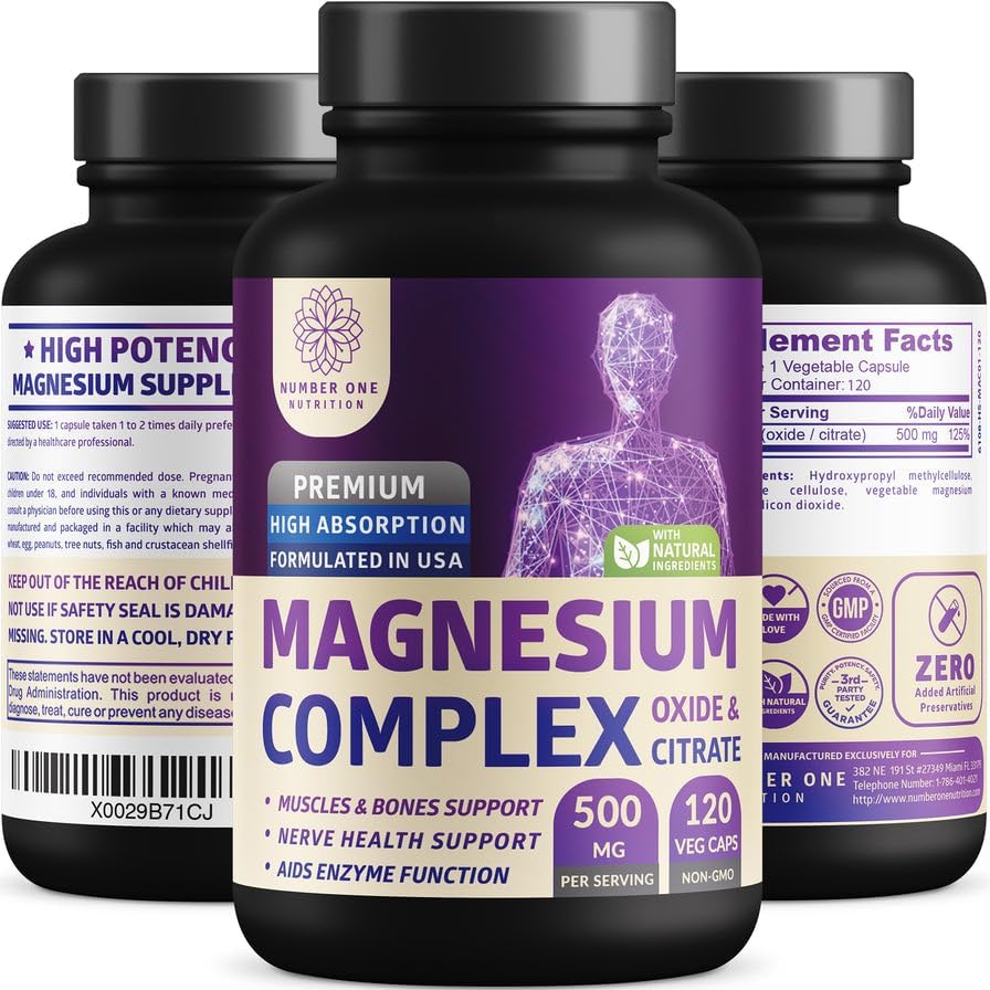 Complejo de Magnesio Premium N1N - Suplemento de Magnesio de Alta Absorción para Hombres y Mujeres, Apoya la Regularidad y la Salud Ósea - 120 - imagen 1