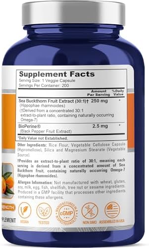 NusaPure Omega-7 de Espino Marino, 250 mg, 200 Cápsulas Veganas (Sin OGM, Veganas) - imagen 2