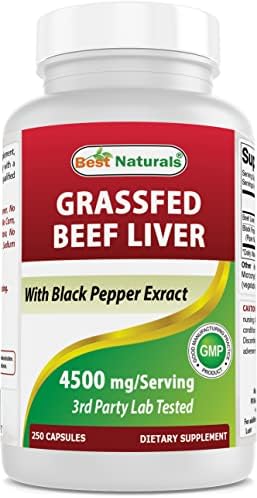 Cápsulas de Hígado de Res Alimentado con Pasto Best Naturals 4500mg 250 Contenido - Suplemento Deshidratado para Energía, Detoxificación, Digestión e - imagen 1