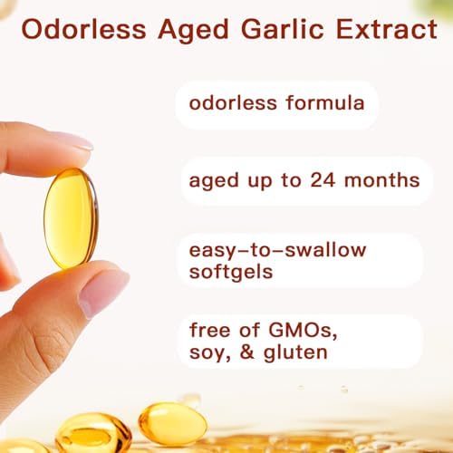 Extracto de Ajo Envejecido, Cápsulas Orgánicas Sin Olor para Corazón e Inmunidad, Suplementos Antioxidantes Vegetarianos, No Transgénicos, Sin - imagen 3