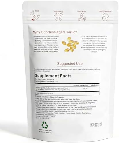 Extracto de Ajo Envejecido, Cápsulas Orgánicas Sin Olor para Corazón e Inmunidad, Suplementos Antioxidantes Vegetarianos, No Transgénicos, Sin - imagen 7
