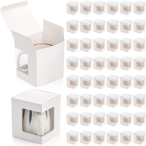 Cajas de Regalo AVLA 50 Piezas para Sublimación de Tazas, 4.3x4.3x5'' Blancas, para Tazas Transparentes de 12OZ y 15OZ, con Ventana Clara, Caja de - imagen 1