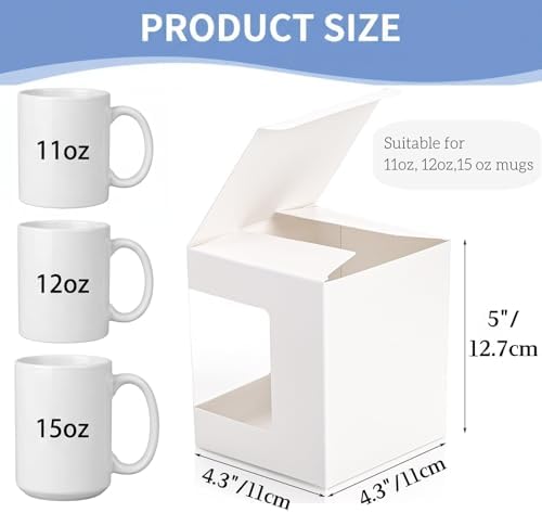 Cajas de Regalo AVLA 50 Piezas para Sublimación de Tazas, 4.3x4.3x5'' Blancas, para Tazas Transparentes de 12OZ y 15OZ, con Ventana Clara, Caja de - imagen 2