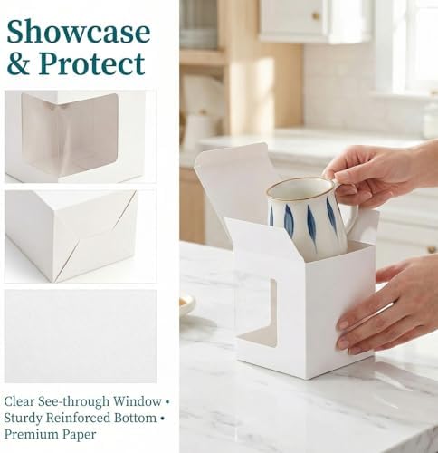 Cajas de Regalo AVLA 50 Piezas para Sublimación de Tazas, 4.3x4.3x5'' Blancas, para Tazas Transparentes de 12OZ y 15OZ, con Ventana Clara, Caja de - imagen 5