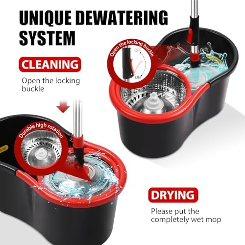 Set de Cubeta y Mop de Giro con Escurridor, Sistema de Mop y Cubeta 360° con 3 Repuestos de Microfibra y Mango Extensible de 50 para Limpiar Pisos - imagen 3