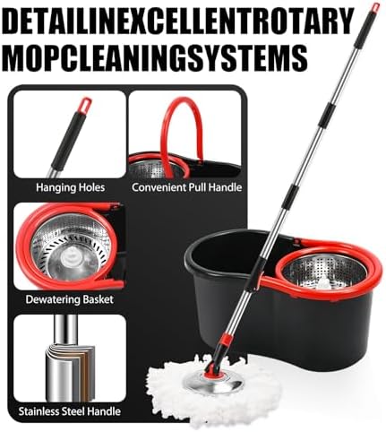 Set de Cubeta y Mop de Giro con Escurridor, Sistema de Mop y Cubeta 360° con 3 Repuestos de Microfibra y Mango Extensible de 50 para Limpiar Pisos - imagen 4