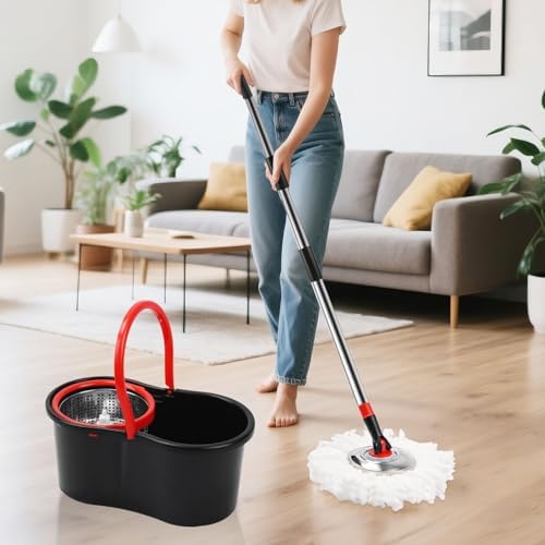 Set de Cubeta y Mop de Giro con Escurridor, Sistema de Mop y Cubeta 360° con 3 Repuestos de Microfibra y Mango Extensible de 50 para Limpiar Pisos - imagen 6