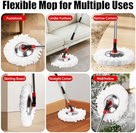 Set de Cubeta y Mop de Giro con Escurridor, Sistema de Mop y Cubeta 360° con 3 Repuestos de Microfibra y Mango Extensible de 50 para Limpiar Pisos - imagen 7