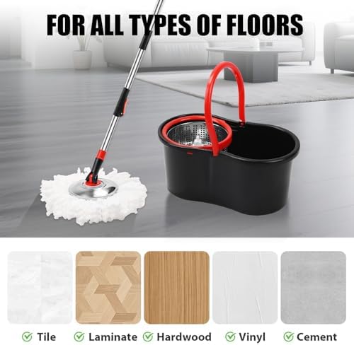 Set de Cubeta y Mop de Giro con Escurridor, Sistema de Mop y Cubeta 360° con 3 Repuestos de Microfibra y Mango Extensible de 50 para Limpiar Pisos - imagen 8