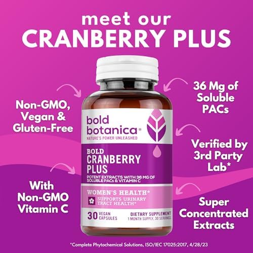 Extracto de Arándano Bold Cranberry Plus - 36mg PACs Solubles - Suplemento para Mujeres y Hombres con Soporte para Vías Urinarias, Vitamina C No GMO - imagen 2
