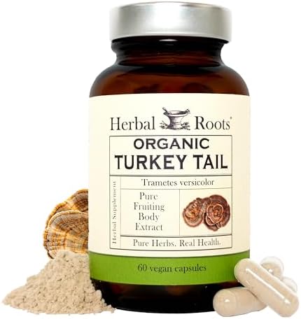 Suplemento Orgánico de Hongo Cola de Pavo Herbal Roots - Extracto de Cuerpos Frutales - Apoyo Inmunológico - 60 Cápsulas Veganas No GMO - imagen 1