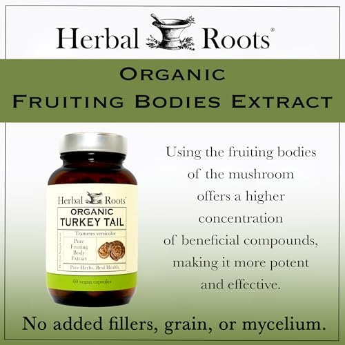 Suplemento Orgánico de Hongo Cola de Pavo Herbal Roots - Extracto de Cuerpos Frutales - Apoyo Inmunológico - 60 Cápsulas Veganas No GMO - imagen 5