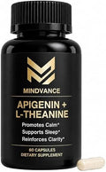 Mindvance Apigenina 100mg con L-Theanina 200mg Cápsulas Veganas para Sueño, Relajación, Claridad y Calma | Sin Melatonina | 60 Cápsulas - imagen 1