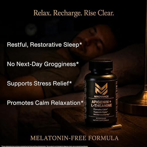 Mindvance Apigenina 100mg con L-Theanina 200mg Cápsulas Veganas para Sueño, Relajación, Claridad y Calma | Sin Melatonina | 60 Cápsulas - imagen 3