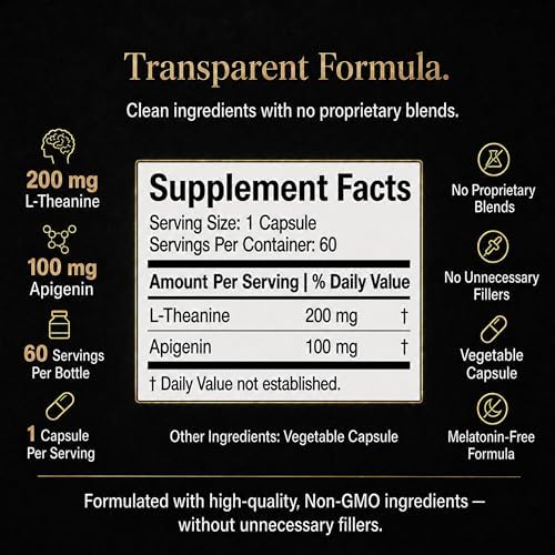 Mindvance Apigenina 100mg con L-Theanina 200mg Cápsulas Veganas para Sueño, Relajación, Claridad y Calma | Sin Melatonina | 60 Cápsulas - imagen 6