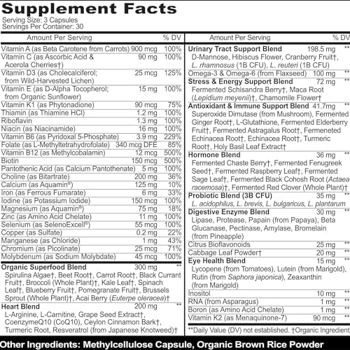 Multivitamínico Metilado para Mujeres con Hierro - 44 Nutrientes Orgánicos y Fermentados - Vitamina Diaria para Apoyo Completo, 90 Cápsulas Veganas, - imagen 2