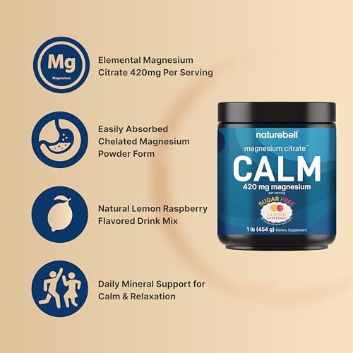 Polvo de Magnesio Calm, 1lb | Mezcla para Bebida de Sueño, Soporte Muscular, Óseo y del Ánimo – Sabor Limón Frambuesa Sin Azúcar – Citrato de - imagen 3