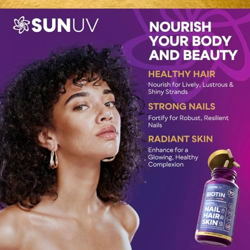 SUNUV Biotina 10,000mcg | Colágeno | Queratina | Ácido Hialurónico - Vitaminas para el Crecimiento del Cabello de 80,000mcg para Piel y Uñas - - imagen 3