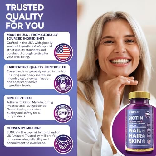 SUNUV Biotina 10,000mcg | Colágeno | Queratina | Ácido Hialurónico - Vitaminas para el Crecimiento del Cabello de 80,000mcg para Piel y Uñas - - imagen 6