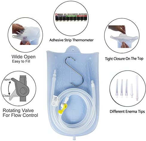 Kit de Bolsa de Enema de Silicona GNEGKLEAN con Manguera de 6.3ft, 5 Puntas, Válvula de Flujo Controlable y Termómetro de Agua - Capacidad de 2 - imagen 2