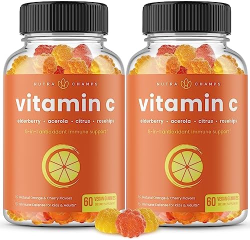 Gomitas de Vitamina C NutraChamps para Adultos y Niños, Suplemento Inmunológico 5 en 1 con Saúco, Rosa Mosqueta, Bioflavonoides Cítricos y Cereza - imagen 1