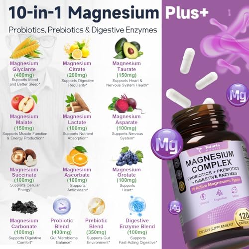 Suplemento Complejo de Magnesio 10 en 1 con Probióticos, Prebióticos y Enzimas Digestivas, 100 Mil Millones CFU para Mujeres, Alta Absorción, Vegan y - imagen 2
