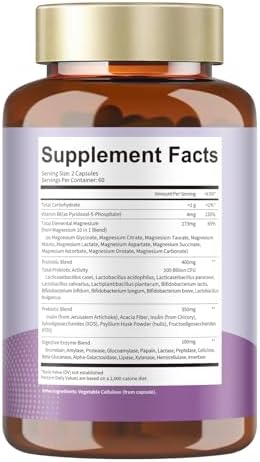 Suplemento Complejo de Magnesio 10 en 1 con Probióticos, Prebióticos y Enzimas Digestivas, 100 Mil Millones CFU para Mujeres, Alta Absorción, Vegan y - imagen 8
