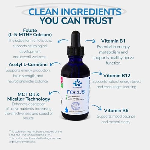 1Q Focus – Gotas Naturales de Soporte Cognitivo y Cerebral para Niños | Acetil L-Carnitina + B1, B6, B12 y Folato | Sin Azúcar, Vegano, No OGM, Sin - imagen 4