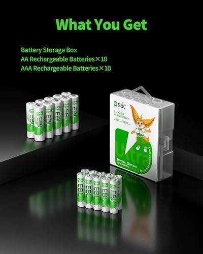Combo de Baterías Recargables EBL, AA 2800mAh (10 Piezas) y AAA 1100mAh (10 Piezas) con Organizador y Caja de Almacenamiento - imagen 4