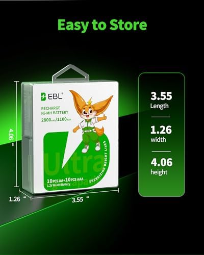 Combo de Baterías Recargables EBL, AA 2800mAh (10 Piezas) y AAA 1100mAh (10 Piezas) con Organizador y Caja de Almacenamiento - imagen 5
