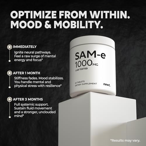 SAM-e 1000mg por Tableta, 60 Servings, Grado Farmacéutico, No GMO, Libre de Soja y Gluten, Tabletas Recubiertas para Soporte Cerebral, Articular, - imagen 3