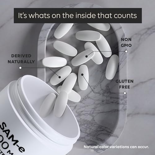 SAM-e 1000mg por Tableta, 60 Servings, Grado Farmacéutico, No GMO, Libre de Soja y Gluten, Tabletas Recubiertas para Soporte Cerebral, Articular, - imagen 5