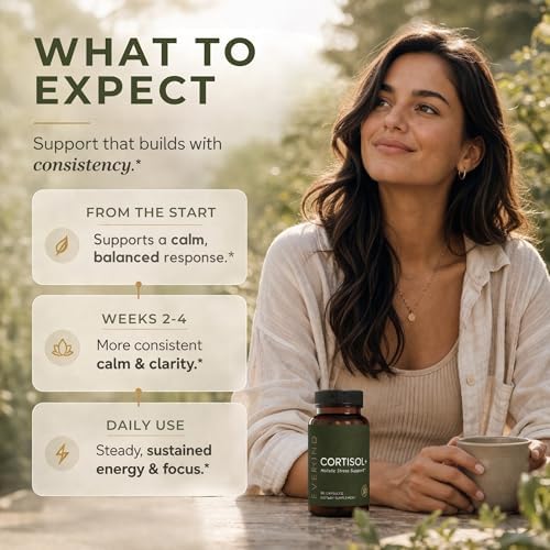 Suplemento de Cortisol EVEKIND para Mujeres | Apoyo para Estrés y Glándulas Suprarrenales | KSM-66® Ashwagandha, Rhodiola, L-Theanina | 60 Cápsulas - imagen 6