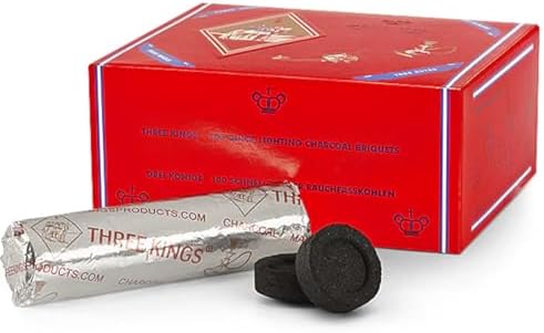 THREE KINGS Carbón de 40MM en Caja de Carbón de Encendido Rápido para Hookahs – 100 piezas para pipa de shisha, fácil de encender con encendedor de - imagen 1