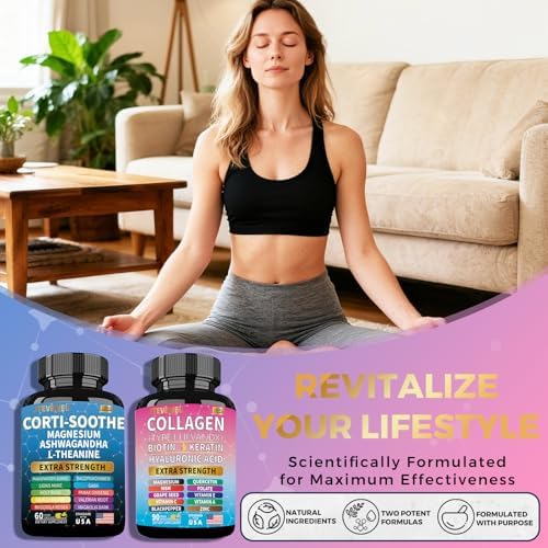 Set Brillante de Serenidad JTEVEweu, Apoyo para el Cortisol con Ashwagandha, L-Theanina, Magnesio, Melena de León, GABA, Bacopa Monnieri, Colágeno, - imagen 3