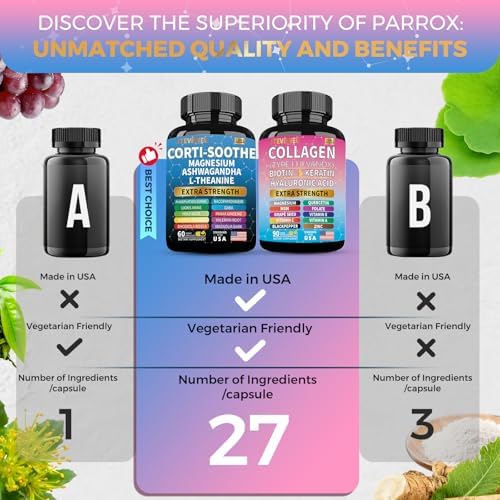 Set Brillante de Serenidad JTEVEweu, Apoyo para el Cortisol con Ashwagandha, L-Theanina, Magnesio, Melena de León, GABA, Bacopa Monnieri, Colágeno, - imagen 5