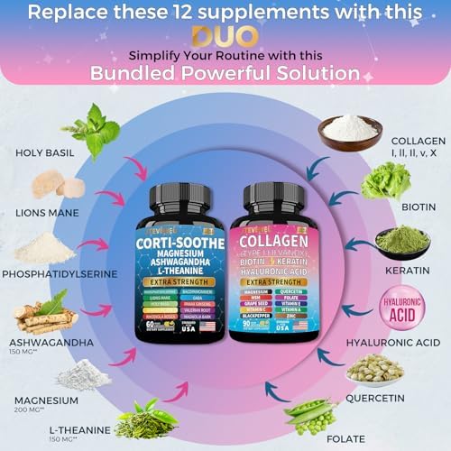 Set Brillante de Serenidad JTEVEweu, Apoyo para el Cortisol con Ashwagandha, L-Theanina, Magnesio, Melena de León, GABA, Bacopa Monnieri, Colágeno, - imagen 6