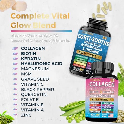 Set Brillante de Serenidad JTEVEweu, Apoyo para el Cortisol con Ashwagandha, L-Theanina, Magnesio, Melena de León, GABA, Bacopa Monnieri, Colágeno, - imagen 7