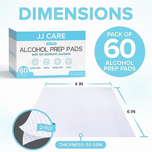 JJ CARE Paquete de 60 Almohadillas de Alcohol Estériles 4 x 6, Toallitas de Alcohol Isopropílico al 70%, 2 Capas, Perfectas para Uso Médico y Botiquín - imagen 3
