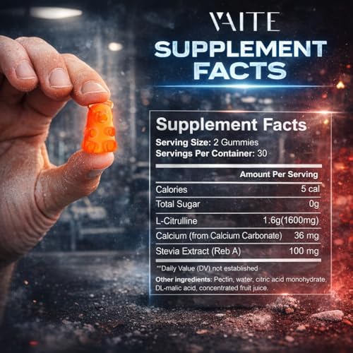 Gomitas de L-Citrulina para Hombres - Potente Vasodilatador con Calcio, 1600mg por Porción, Fuerza Extra, Aumenta la Producción de Nitroxilo y Óxido - imagen 3