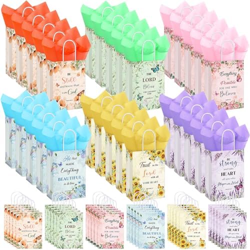 Set de 120 Bolsas de Regalo Cristianas Pasimy: 60 Bolsas Florales Religiosas y 60 Papeles de Seda para el Día de las Madres, Cumpleaños y Maestras - imagen 1