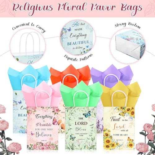 Set de 120 Bolsas de Regalo Cristianas Pasimy: 60 Bolsas Florales Religiosas y 60 Papeles de Seda para el Día de las Madres, Cumpleaños y Maestras - imagen 3