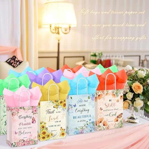 Set de 120 Bolsas de Regalo Cristianas Pasimy: 60 Bolsas Florales Religiosas y 60 Papeles de Seda para el Día de las Madres, Cumpleaños y Maestras - imagen 4