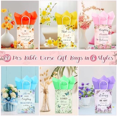 Set de 120 Bolsas de Regalo Cristianas Pasimy: 60 Bolsas Florales Religiosas y 60 Papeles de Seda para el Día de las Madres, Cumpleaños y Maestras - imagen 5