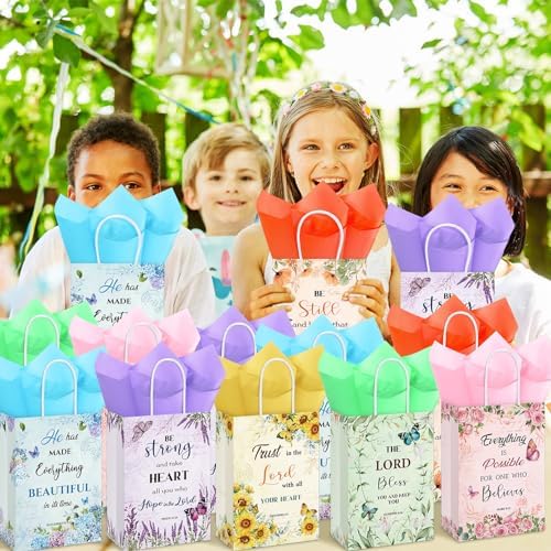 Set de 120 Bolsas de Regalo Cristianas Pasimy: 60 Bolsas Florales Religiosas y 60 Papeles de Seda para el Día de las Madres, Cumpleaños y Maestras - imagen 6