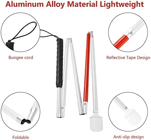 Bastón Plegable Watris Veiyi con Cinta Reflectante Roja, Bastón Antideslizante para Personas Ciegas y con Discapacidad Visual, 135 cm - imagen 2