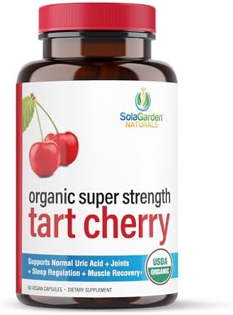Suplemento de Cereza Ácida Orgánica USDA Super Fuerte, Extracto 50:1 de Cerezas Orgánicas No GMO, SolaGarden Naturals, 60 Cápsulas Veganas, Apoya - imagen 1
