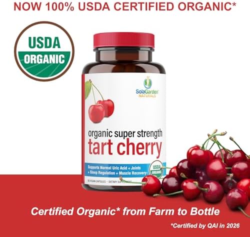 Suplemento de Cereza Ácida Orgánica USDA Super Fuerte, Extracto 50:1 de Cerezas Orgánicas No GMO, SolaGarden Naturals, 60 Cápsulas Veganas, Apoya - imagen 2