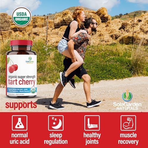 Suplemento de Cereza Ácida Orgánica USDA Super Fuerte, Extracto 50:1 de Cerezas Orgánicas No GMO, SolaGarden Naturals, 60 Cápsulas Veganas, Apoya - imagen 5