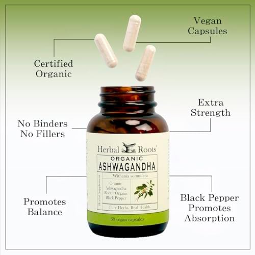 Cápsulas de Ashwagandha Herbal Roots | Fuerza Extra 1,000mg por Porción | Ayurvédico para la Salud General de Hombres y Mujeres | 60 Cápsulas Veganas - imagen 4